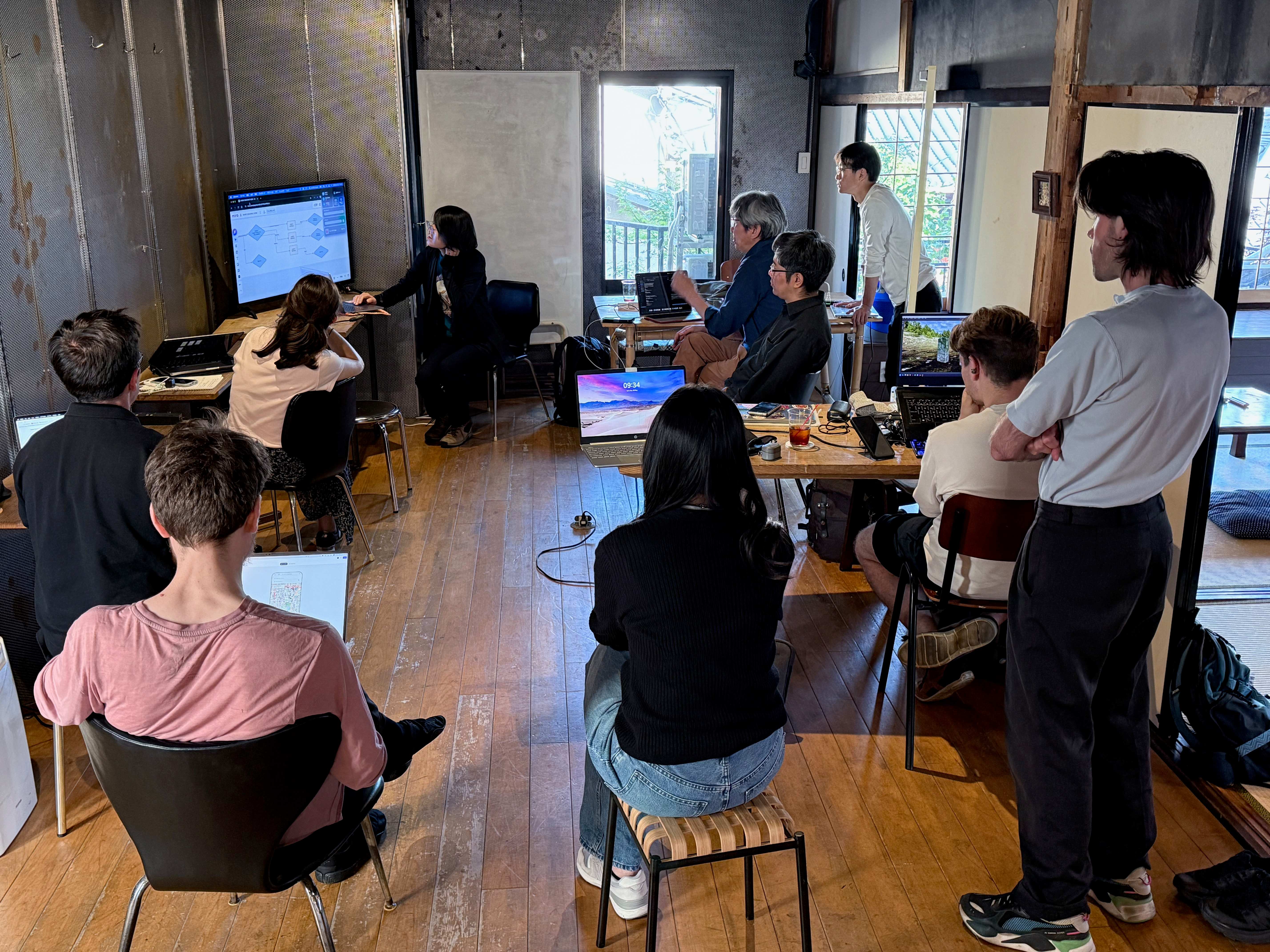 Kyoto Tech Meetup members gathered for a community presentation in a tatami room